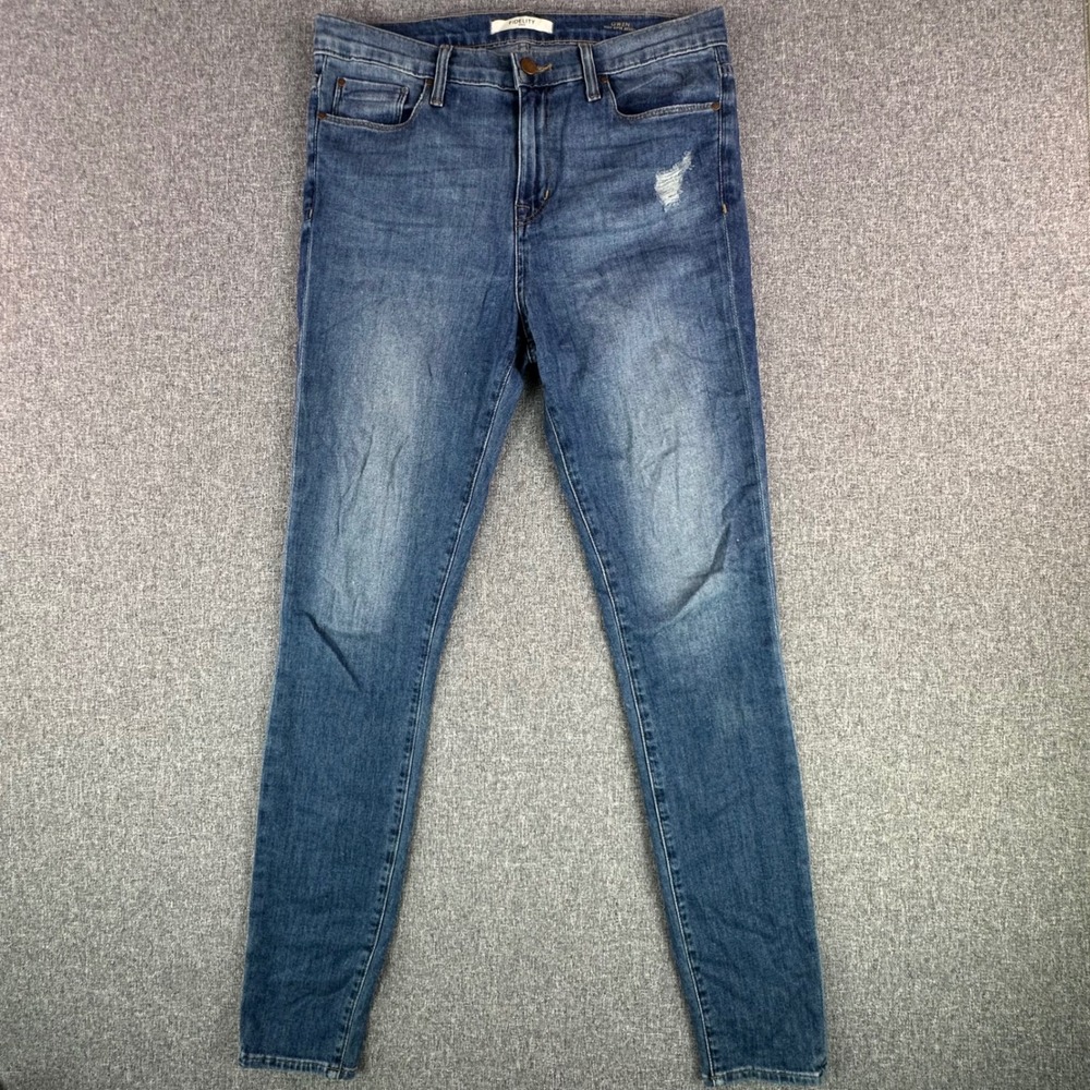 Fidelity Jeans Womens 29 Gwen High Super Skinny Blue Distressed Made in USA